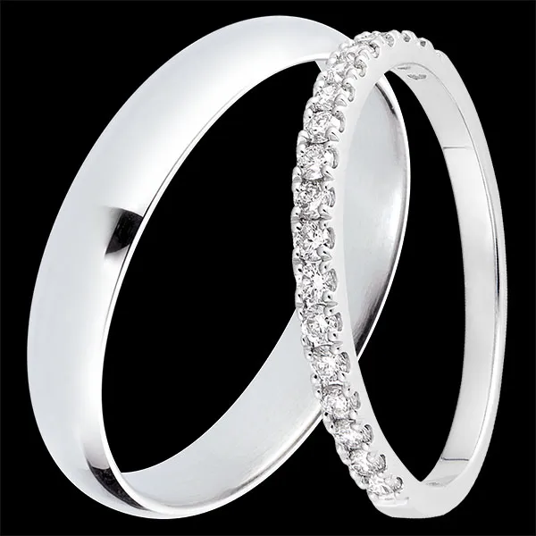 Duo obrączek Pure & Bettina – białe złoto i diamenty – 18 karatów