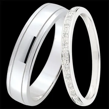 Duo Trauringe Horizon & Éclat de diamants – Weißgold & Diamanten – 9-karätiges Gold (375/1000)