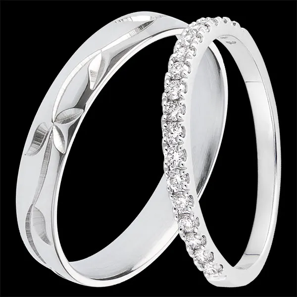 Duo Trauringe Jardin Enchanté & Bettina – Weißgold & Diamanten – 18-karätig