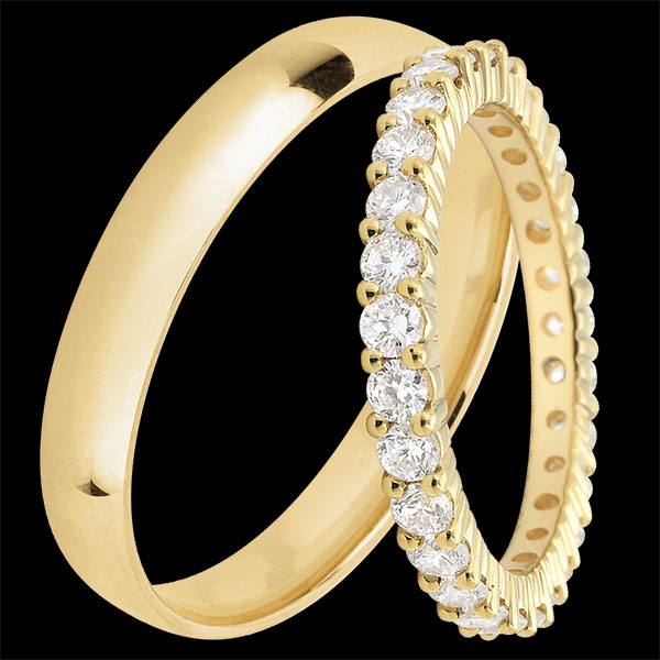 Duo trouwringen Atelier & Origine – Geelgoud & diamanten – 18 karaat