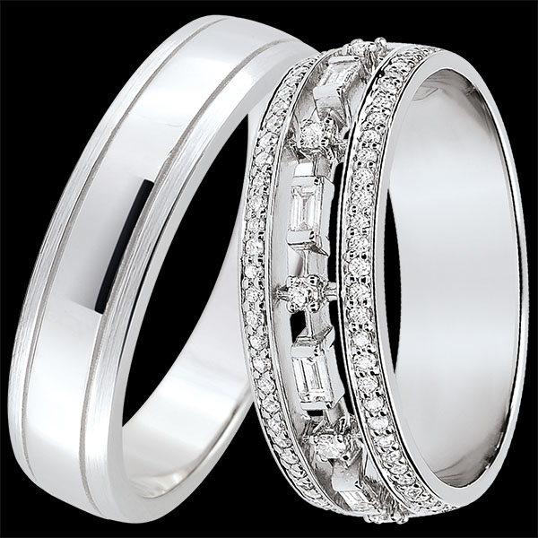 Duo Trouwringen Horizon & Petite Impératrice – Witgoud & Diamanten – 9 karaat