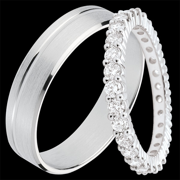 Duo trouwringen Pure & Origine – witgoud & diamanten – 18 karaat