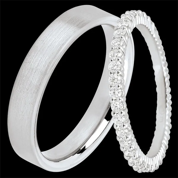 Duo de verighete Atelier & Radieuse – aur alb & diamante – 9 carate