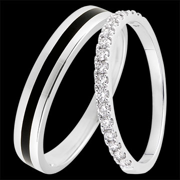 Duo de verighete Clair Obscur & Bettina – aur alb, lac & diamante – 18K