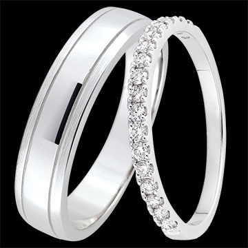Duo verighete Horizon & Bettina – Aur alb & diamante – 18K