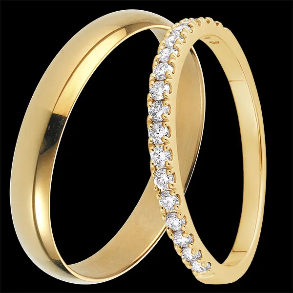 Duo verighete Pure & Bettina – Aur galben & diamante – 18K