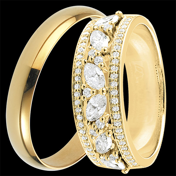 Duo de verighete Pure & Byzantine – aur galben & diamante – 18 carate