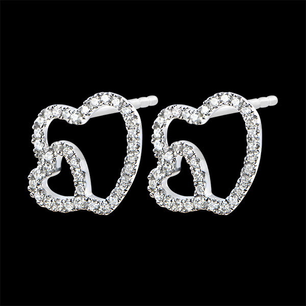 Earrings Abundance - Double Heart - white gold 9 carats and diamonds