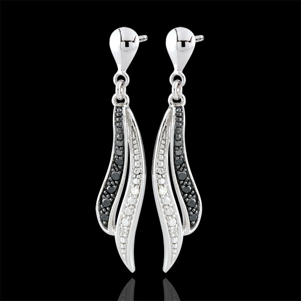 Earrings Clair Obscure - dangling - white gold and black diamonds