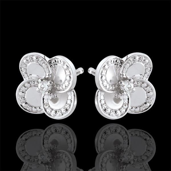 Earrings Eclosion - White Clover - gold and diamonds