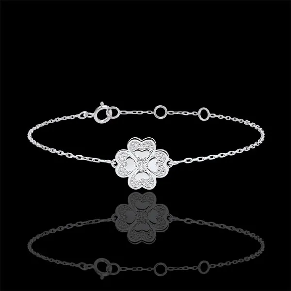 Bracelet Solitaire Éclosion - Trèfle Étincelant - or blanc 9 carats et diamants