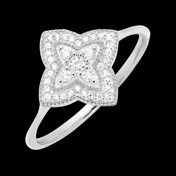 Anillo Flor de Diamante - oro blanco de 9 quilates con diamantes