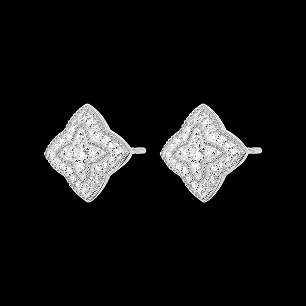 Boucles d'oreilles Fleur de diamant - or blanc 9 carats et diamants