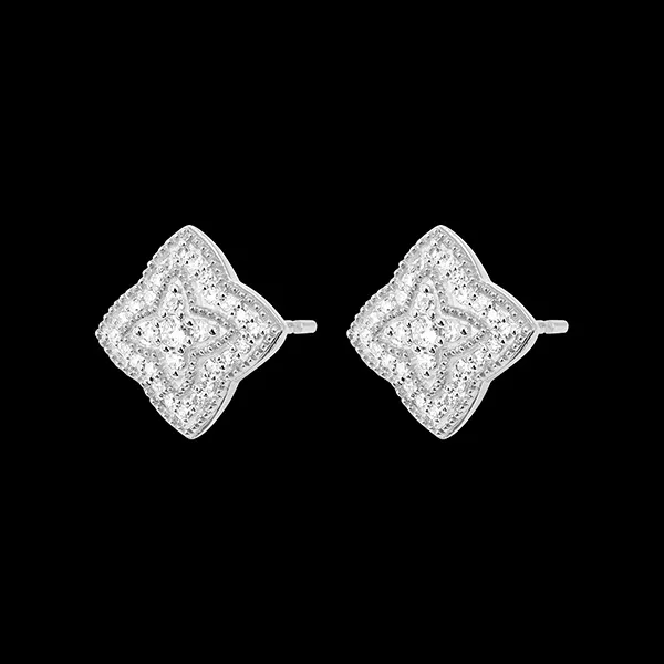 Boucles d'oreilles Fleur de diamant - or blanc 9 carats et diamants