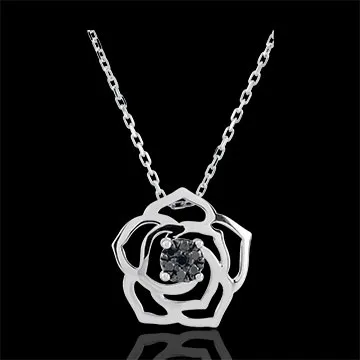 Collar Frescura - Bosquejo de Rosa - oro blanco 9 quilates y diamantes negros 