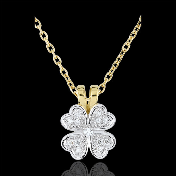 Colgante Eclosión - Tierno Trébol - diamantes - oro blanco y oro amarillo 9 quilates
