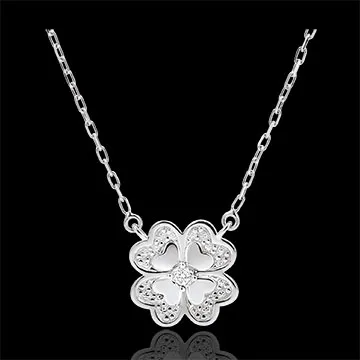 Collier Éclosion - Trèfle Étincelant - or blanc 9 carats et diamants