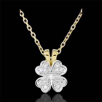 Pendentif Éclosion - Tendre trèfle - diamants - or blanc et or jaune 9 carats