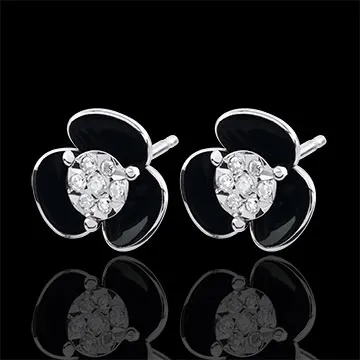 Boucles d'oreilles Éclosion - Fleurs de minuit - or blanc 9 carats et laque