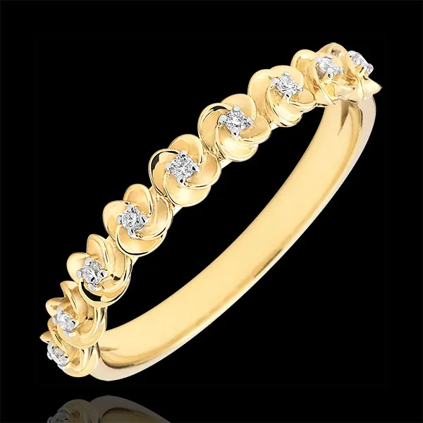 Bague Eclosion - Couronne de Roses - Petit modèle - or jaune 9 carats et diamants