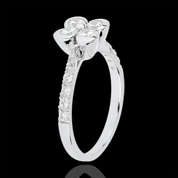 Anillo Solitario Eclosión - Trébol de los EnAmorados - 4 diamantes - oro blanco 18 quilates