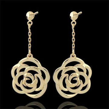 Pendientes Eclosión - Flores Costura - pendientes largos - oro amarillo 9 quilates