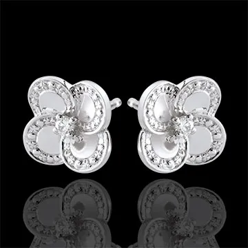 Boucles d'oreilles Éclosion - Trèfle Blanc - or blanc 9 carats et diamants