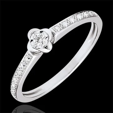 Bague Solitaire Éclosion - Pivoine - 0.03 carat - or blanc 9 carats
