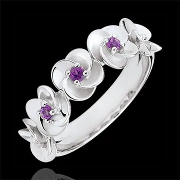 Anillo Eclosión - Guirnaldas de Rosas - oro blanco 9 quilates y amatistas