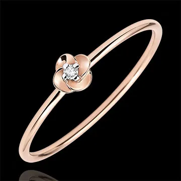 Bague Eclosion - Première Rose - Petit Modèle - or rose 9 carats et diamant