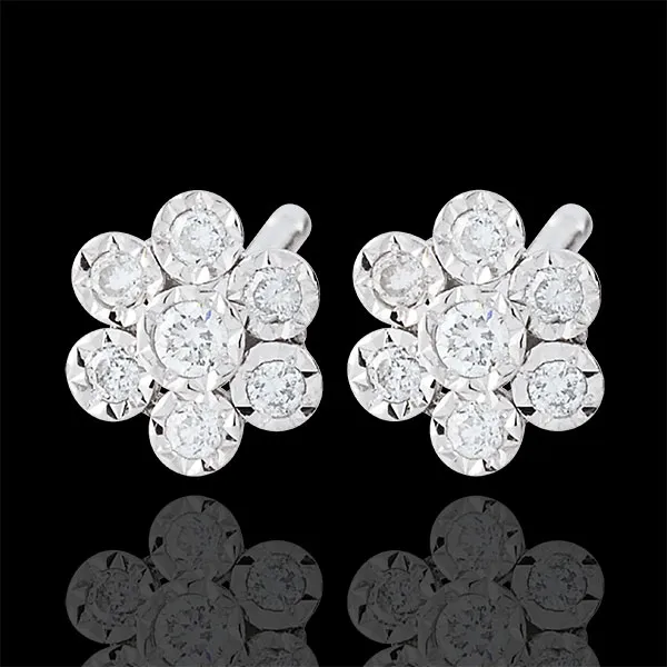 Boucles d'oreilles Éclosion - Fleur de Flocon variation - or blanc 9 carats
