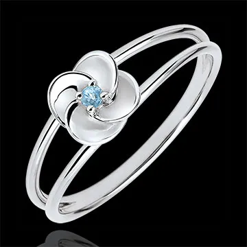 Bague Éclosion - Première Rose - or blanc 9 carats et topaze bleue