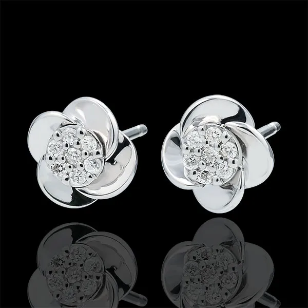 Boucles d'oreilles Éclosion - Pétales de Rose - or blanc 9 carats
