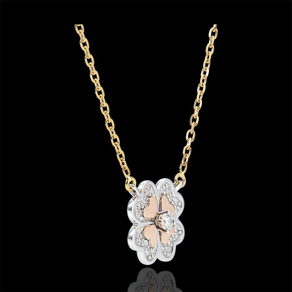 Eclosion Necklace - Sparkling Clover - 3 golds and diamonds