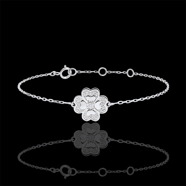 Bracelet Solitair Eclosion - Sparkling Clover - white gold and diamonds