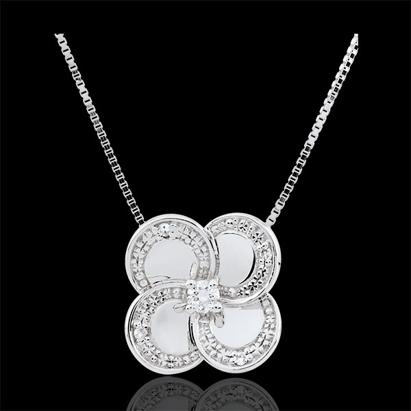Necklace Eclosion - White Clover - gold and diamonds