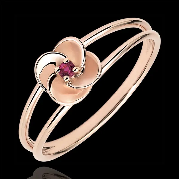 Ring Eclosion - First Rose - pink gold and ruby - 18 carats