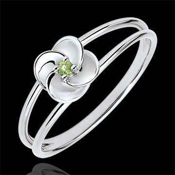 Ring Eclosion - First Rose - white gold and peridot - 18 carats