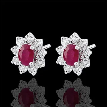 Pendientes Edelweiss Eterna - Margarita Ilusión - rubís sintético y diamantes sintéticos - oro blanco 18 quilates