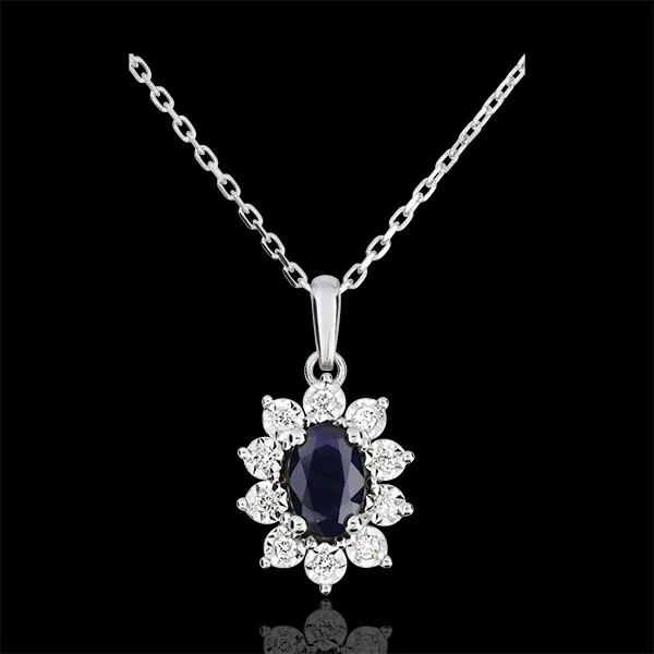 Halsketting Eeuwige Edelweiss - Marguerite Illusie - Saffier en Diamanten - 18 karaat witgoud