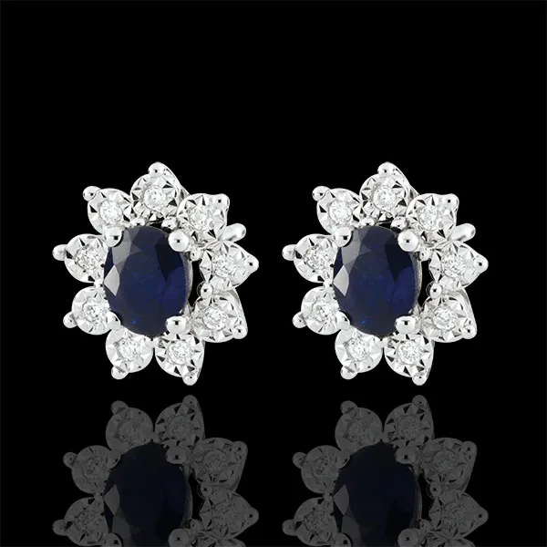 Oorbellen Eeuwige Edelweiss - Marguerite Illusie - Saffier en Diamanten - 9 karaat witgoud