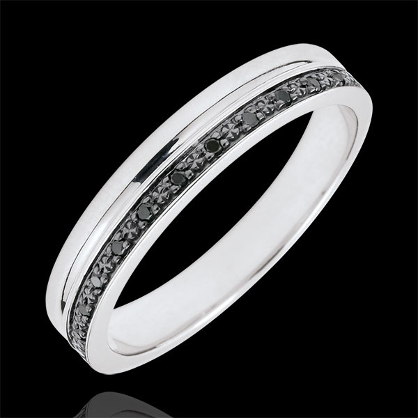 Elegance Wedding ring - White gold and black diamonds - 9 carats