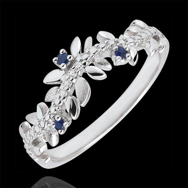 Enchanted Garden Ring - Royal Foliage - White gold, diamonds and sapphires - 9 carats