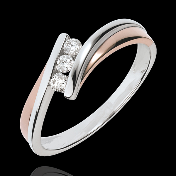 Engagement Ring Precious Nest - Trilogy diamonds - pink gold. white gold - 3 diamonds - 18 carats