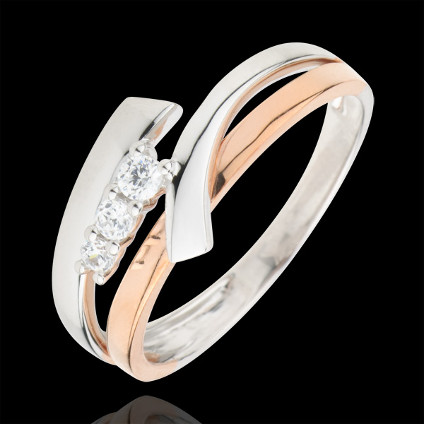 Engagement Ring Precious Nest - Trilogy Variation - pink gold. white gold - 3 diamonds - 18 carats