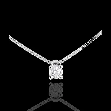 Collier solitaire or blanc 9 carats - diamant 0.07 carat - 42cm