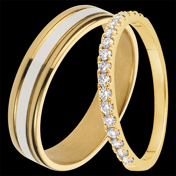 Esther & Bettina duoweddingringen – Wit- en geelgoud & Geelgoud en diamanten – 18 karaat