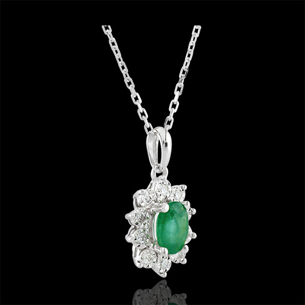 Eternal Edelweiss Necklace - Daisy Illusion - Emeralds and Diamonds - 09 carat White Gold