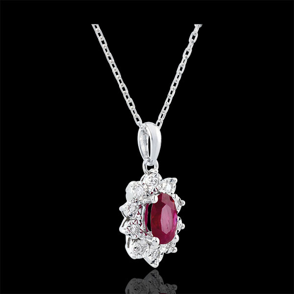 Eternal Edelweiss Necklace - Daisy Illusion - Rubies and Diamonds - 18 carat White Gold
