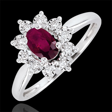 Eternal Edelweiss Ring - Rubies and Diamonds - 09 carat White Gold